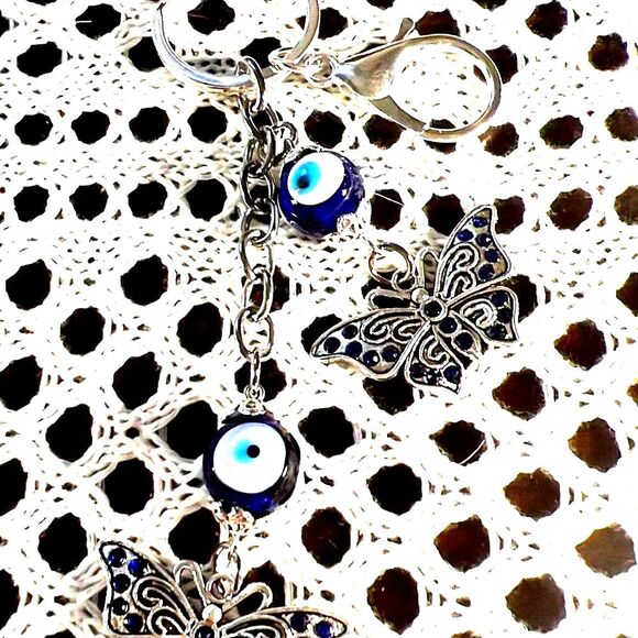 Evil Eye and Butterfly Purse Charm & Keychain - New - Picture 2 of 4